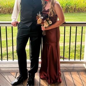 Revelry Kimora Satin Dress | | Terracotta Rust-4. Worn once.